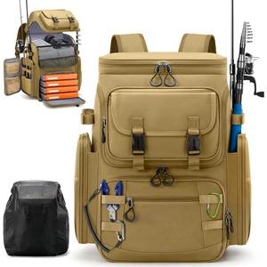 image:imageRAINSMORE Fishing Backpack 45L Large Fishing Bag with 4 Rod Holders amp Insulated Cooler Professional Fishing Tackle Backpack with Rain Cover Waterproof Tackle Bag for Men Gift KhakiKhaki