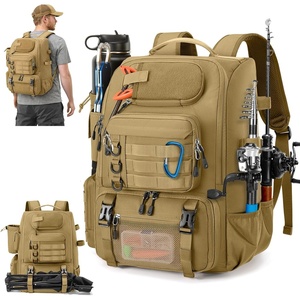 image:imageRAINSMORE Fishing Backpack with Rod Holders amp Cooler 40L Water Resistant Tackle Backpack with Rain Cover Store Fishing GearKhaki