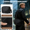 image:imageRAINSMORE Camera Bag Vintage Canvas Camera Sling Bag Small Waterproof DSLR SLR Mirrorless Crossbody Camera Case for Photographers with Rain Cover amp Tripod Holder for Sony Canon Nikon Fujifilm KhakiBlack